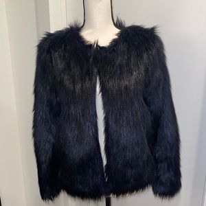 H&M Faux Fur Jacket - Black - Size 14Y (fits like womens XS)